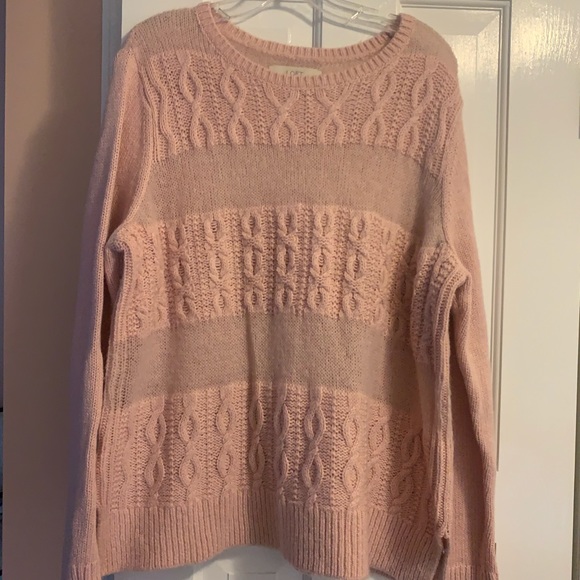 LOFT Sweaters - Loft Pink Cableknit Stripe Sweater
